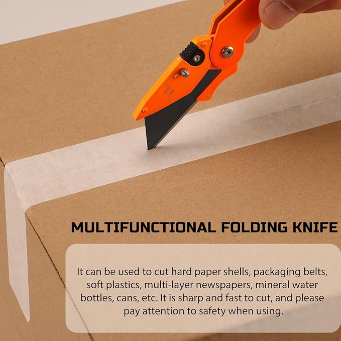 Lichamp 6-Pack Folding Utility Knife, Quick-Change Box Cutter with Razor Blades & Belt Clip, Portable Construction Tool for DIY, Outdoor & Warehouse Use, Orange