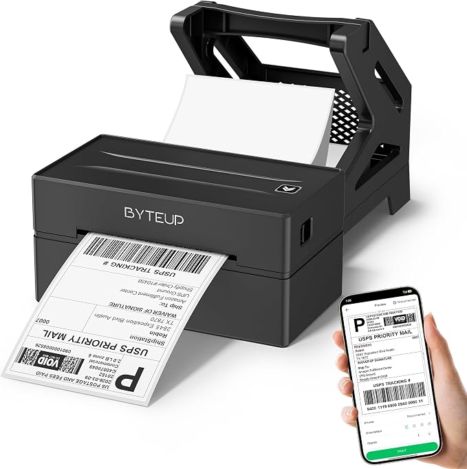 Bluetooth Thermal Shipping Label Printer, 4x6 Wireless for Business | Inkless 150mm/s 203 DPI, Intelligent Paper Return, for Phone Android Windows Mac Chromebook