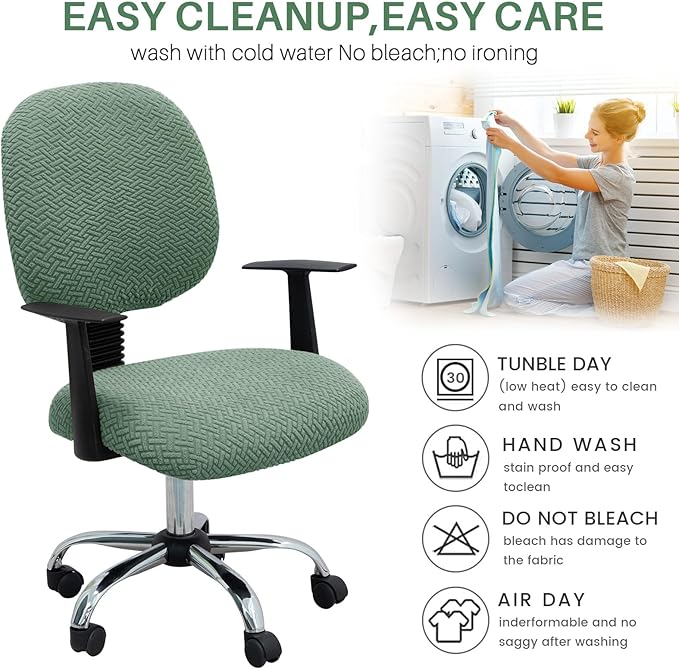 MIFXIN Computer Office Chair Cover Stretch Elastic Slipcover 2 Piece Stretchy Jacquard Computer Chair Seat Covers Protector for Home Office Rotating Chair, Only Covers, NO Chair (Green)
