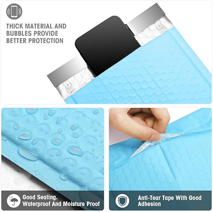 Metronic Bubble Mailers 6x10 Inch 25 Pack Usable Size 6x9" Waterproof Bubble Mailer Cushioning Padded Envelopes, Bubble Envelopes for Shipping, Mailing, Packaging, Small Business Supplies, Light Blue
