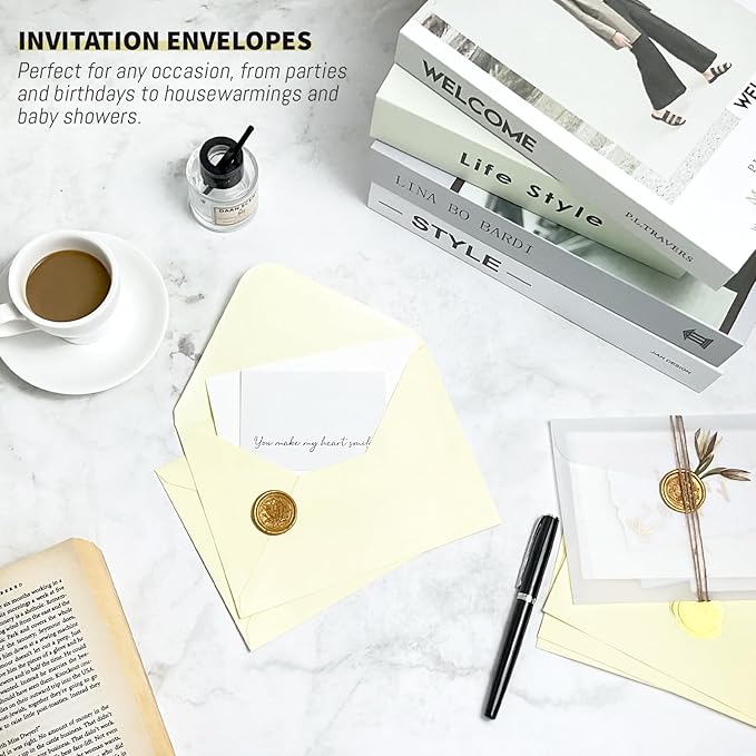 YINUOYOUJIA 50 PCS Ivory Specialty Paper Envelopes A7, 5 x 7 Envelopes for Invitation, Great for Wedding Invitation Cards, Photos,Perfect for Birthday, Baby Shower, Graduation, Christmas