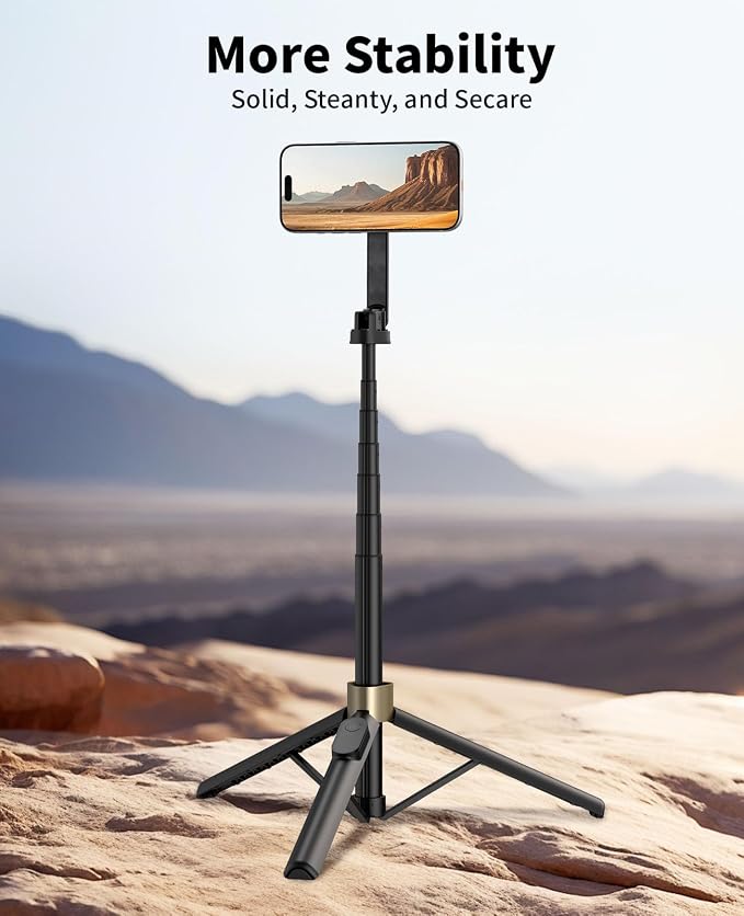 Vimose Magnetic Tripod for iPhone, Selfie Stick Monopod Tripod for Magsafe, 360° Rotatable Travel Tripod Heads Cell Phone Stand with Metal Ring & Remote, Compatible with iPhone Android, 60"