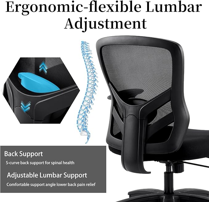 YFO Big and Tall Office Chair 500LBS - Computer Desk Chair with Adjustable Lumbar Support, Heavy Duty Ergonomic Mesh with 360 Rotation 2D Arm and Extra Wide Comfty Seat, Quiet Wheels for Adults, Black