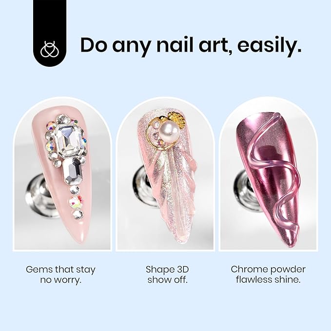 Beetles 3D Gel Nail Art, 1Pcs 15ml Sculpting Gel 3 in 1 Clear No Wipe Nail Polish Rhinestone Art Glue for Nail Gems Diamond Jewelry U V LED Lamp Needed DIY Home Salon Nails Gifts for Women