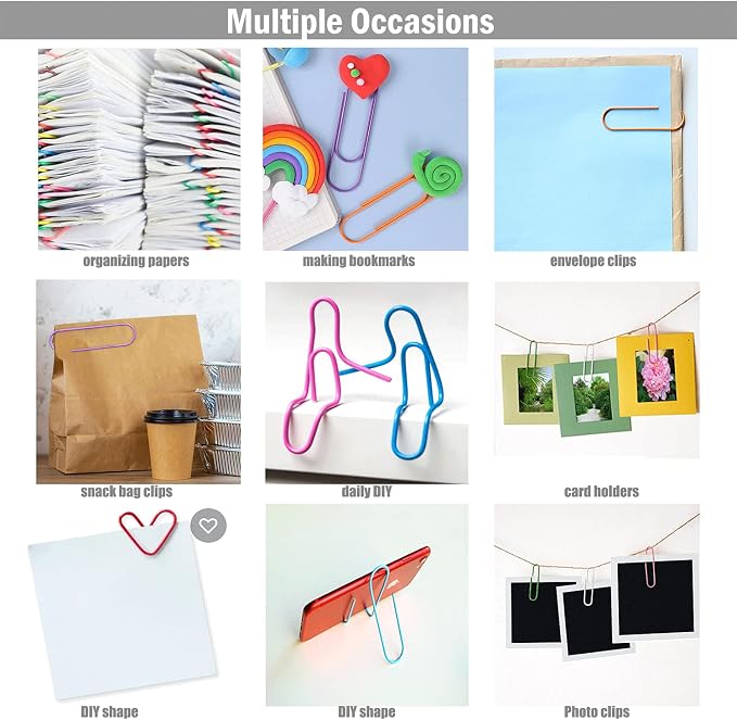 Jumbo Paper Clips, 4 Inches 10 Pcs Large Paper Clip Holder - Vinyl Coated Multicolored Extra Large mega Paperclips for Office School Document organizing