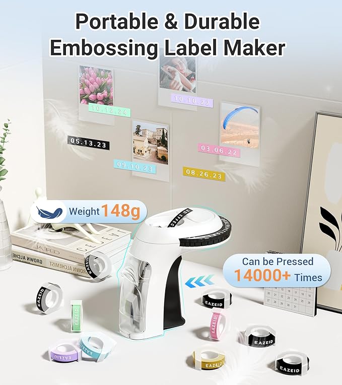 Embossing Label Maker Machine with Tapes, Vintage Embossed Label Maker Manual, Retro 3D Black Emboss Labeler with 10 Rolls 9mm Color Embossing Label Tapes for Home Scrapbooking Supplies, DIY Craft