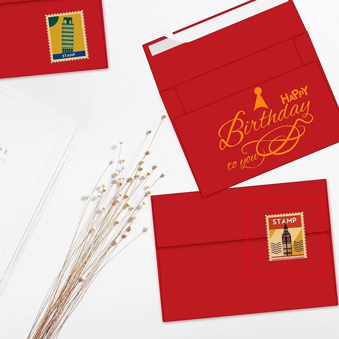 100 Packs Red 4x6 Envelopes for Invitation A6 Small Envelope | A6 envelopes self seal,for 4x6 cards weddings invitations greeting cards photos,printable,120g durable thick paper