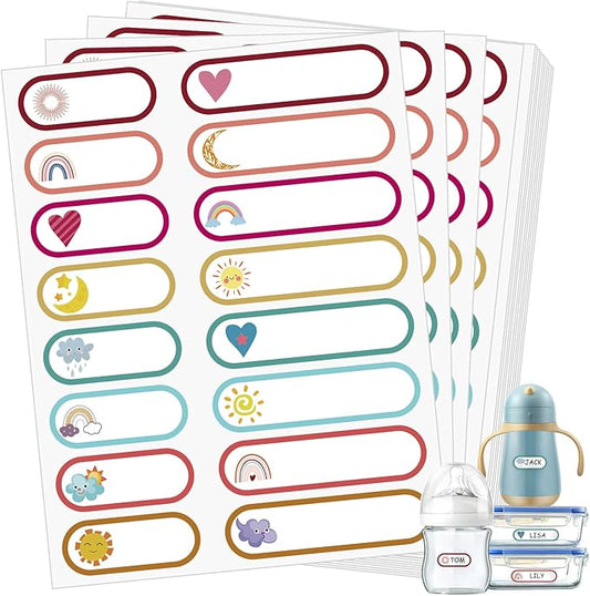 480 Pcs Baby Bottle Labels for Daycare Essentials, Waterproof Labels for Bottles, Self-Laminating School Name Tags Stickers for Kids