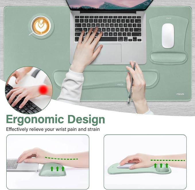 MOSISO Keyboard Mouse Pad Set, Large Gaming Mousepad&Keyboard Wrist Rest | Mouse Wrist Rest&Coaster, Ergonomic Non-Slip Mousepad&Easy Typing Cushion with Memory Foam for Home Office, Antique Green