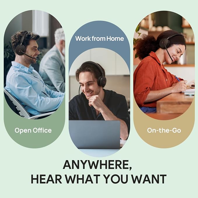 Yealink BH74 ANC Wireless Headset with Mic for Work Office,Teams Certified | 6 AI Noise Cancelling Microphone,Bluetooth Headset with Charging Dock,32H Talk Time & Flip to Mute,USB C/A Dongle Hybrid Work