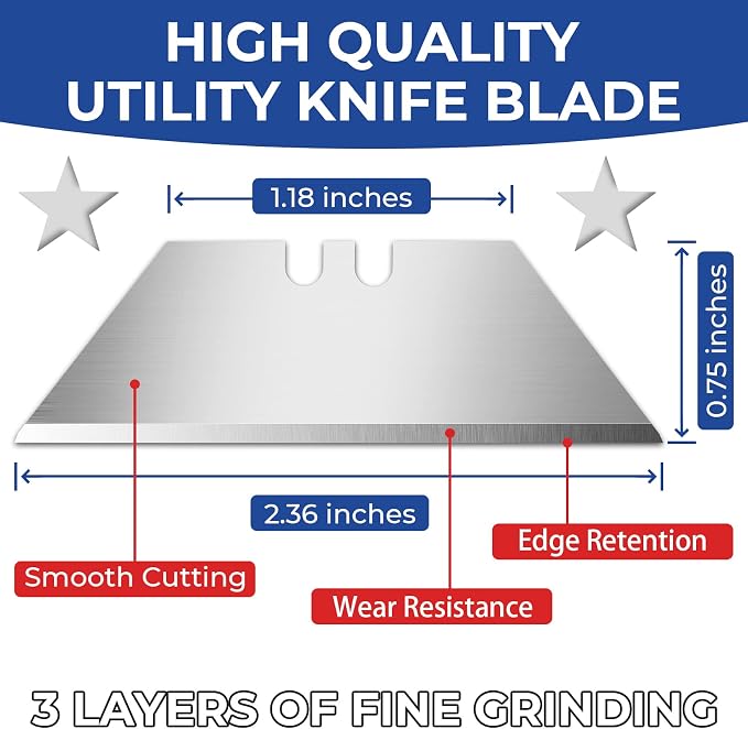 DIYSELF Utility Knife Blades 100 Pack, Box Cutter Blades Refills with Dispenser, Razor Blades Utility Knife Replacement Blade for Box Cutter, Razor Knife Blade | SK5 Steel Utility Knife Blades, Razor Knife Replacement Blade for Box Cutter