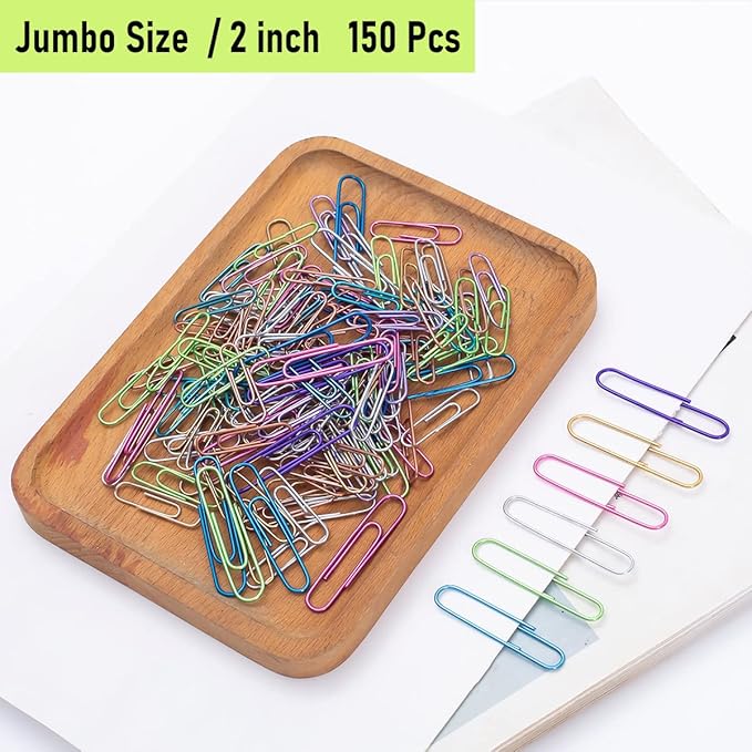 Jumbo Paper Clips,150pcs 2 Inch Large Paper Clip, Assorted Colored PaperClips for Paperwork Office School and Personal Use