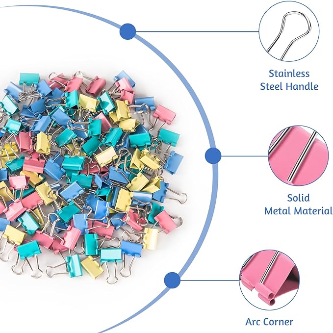 120 Pack Mini Binder Clips, Color Binder Clips, Small Paper Clips 15mm 5/8 Inch. Micro Size Office Clips for Home School Office and Business.