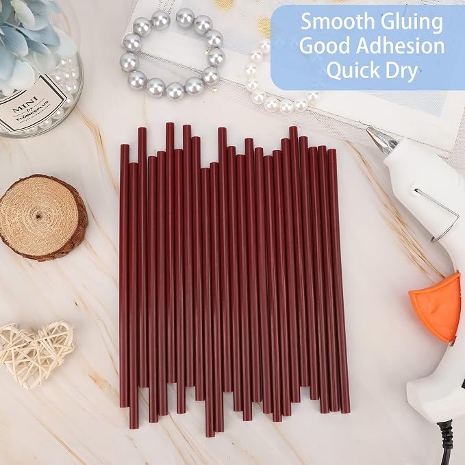 Manarty Wine Red Hot Glue Sticks, 24PCS Mini Size 0.27" Dia x 8" Long Hot Melt Glue Stick Colored, All Temperature Adhesive EVA Glue Sticks for Repairing Sealing Stamp DIY Art Craft Decoration