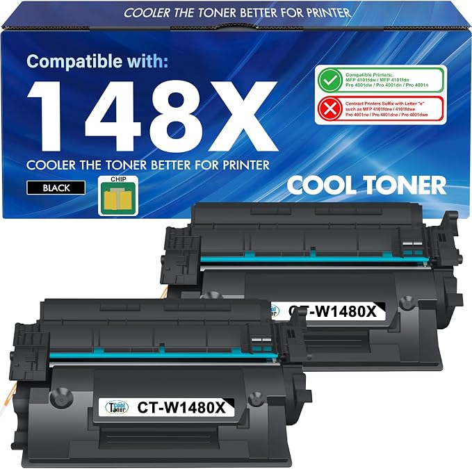 148X Toner Cartridge Black High Yield 4001n MFP 4101fdw 148A W1480X W1480A | Compatible for HP148X 148A for HP LaserJet Pro MFP 4101fdw 4101fdn Pro 4001dw 4001dn 4001n Printer Ink (2 Pack with Chip)