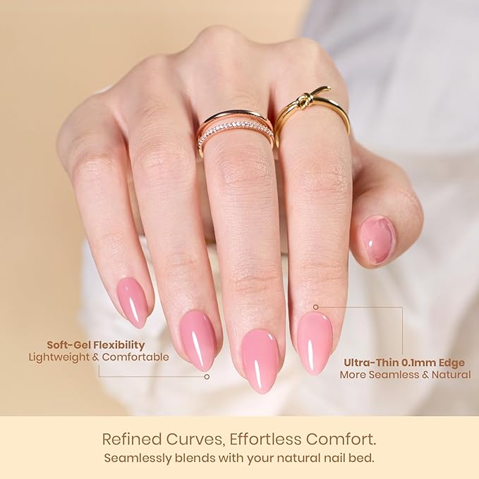 Beetles Short Almond Nail Tips, 320pcs 16 Sizes(00-14), Pre-Etched Half-Matte Full Cover Soft Gel Nail Tips Flat-X, Clear Press On False Nail Supplies, Easy DIY Nail Extension Salon Gift for Women