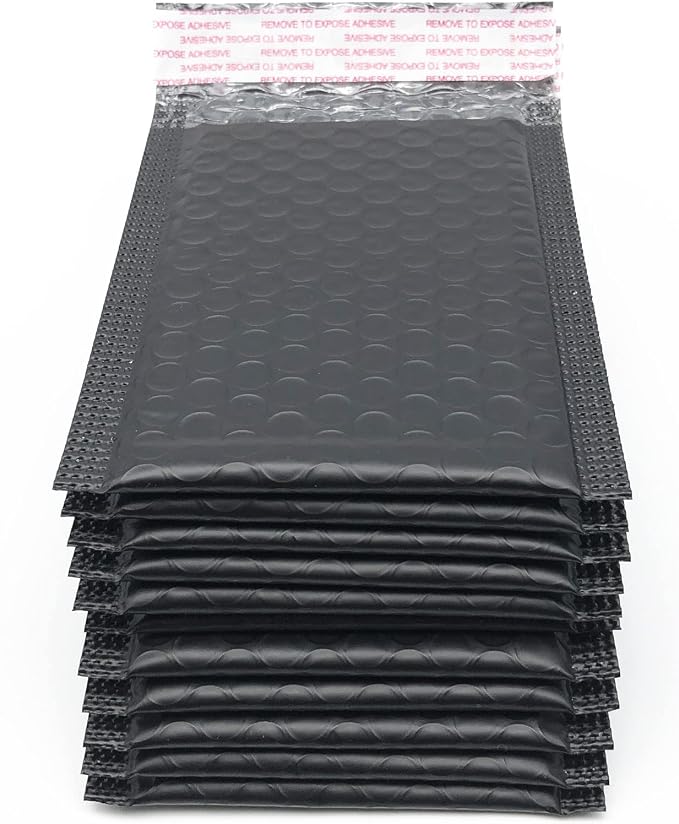 5x7 Inch Black Poly Bubble Mailers Small Self-Sealing Shipping Bags 100Pack | Waterproof Packaging Padded Envelopes