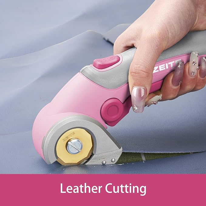 ZEITE 4V Cordless Scissors,Electric Cardboard Box Cutter with Titanium Coated HSS Blades,Ideal for Cardboard Leather Carpet Fabric Cutting and recycling,Gifts for Men & Women,Storage Case,Pink