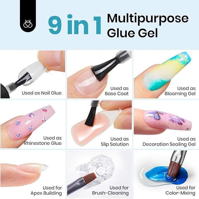 Beetles Gel Nail Kit, Short Almond Nail Tips Easy Extension Set 240 Pcs Pre Shaped Clear Full Cover Fake Nails Tips with 5 In 1 Nail Glue Uv Led Lamp DIY Manicure Gifts for Women
