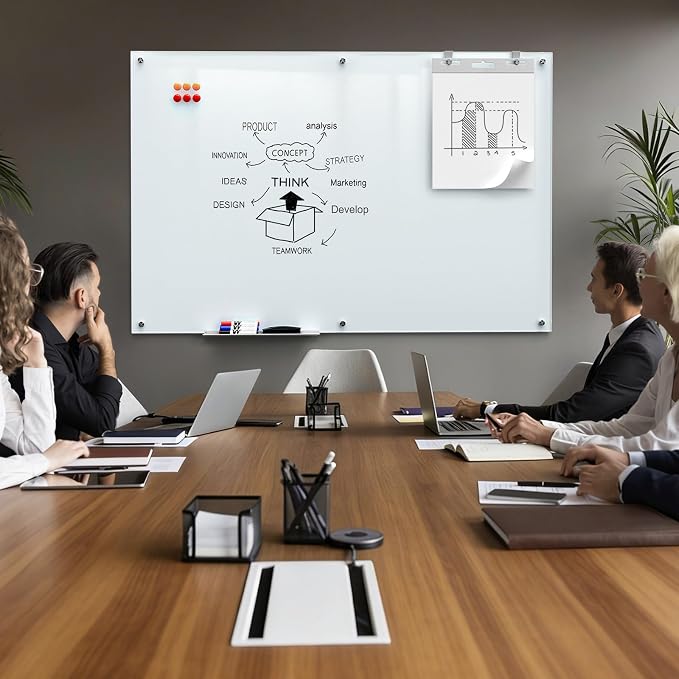 MaxGear Glass Whiteboard Tempered Glass Magnetic Dry Erase Board 60" x 40" | Smooth Writing, Easy Erase, Magnetic Surface, Frameless Design, Wall Mounted, Office Classroom Use, Includes Accessories