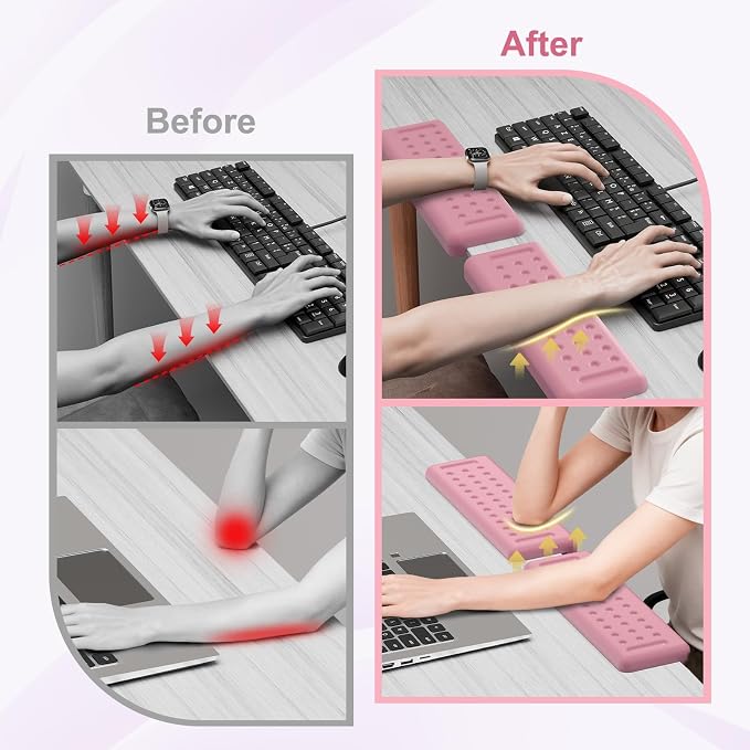 Leolee L-Shaped Desk Elbow Pads for Desk, Light Pink Memory Foam Arm Rest | for Desk with Non-Slip Base, Ergonomic Desk Edge Cushion, Wrist Rest for Computer Keyboard, Typing, Office, Home (2 Piece)