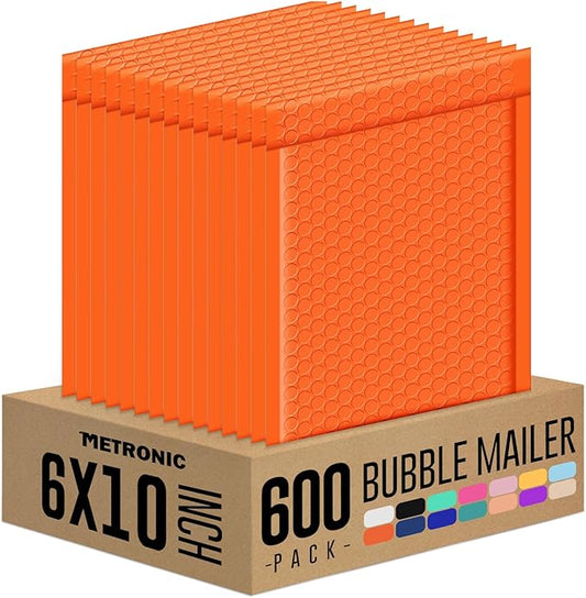 Metronic Bubble Mailers 6x10 Inch 600 Pack, Bubble Envelopes Usable Size 6x9, Self-Seal Waterproof Padded Envelopes for Shipping, Packaging for Business, Orange Bulk #0