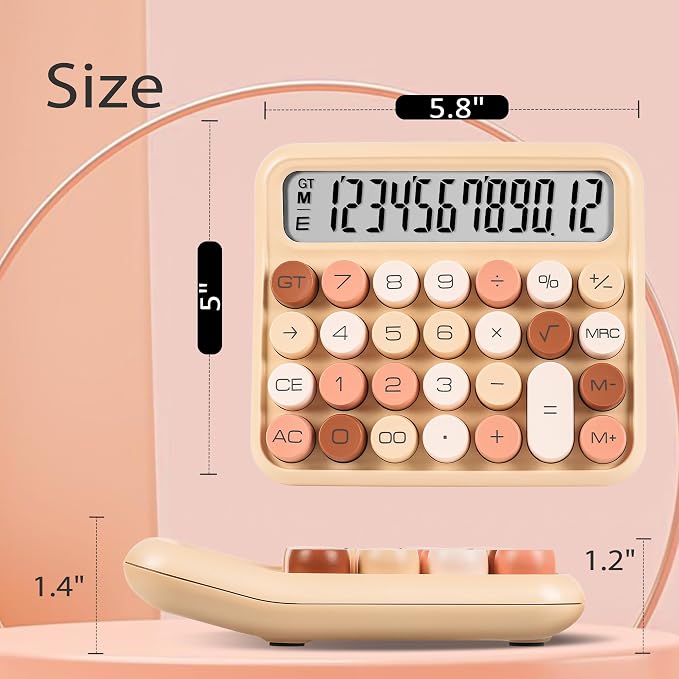 VEWINGL Mechanical Keyboard Calculator, 12 Digit LCD, Big Buttons | 5-Inch Display with Large Round Keys and 15° Tilt for Office, School, Home, and Everyday Use