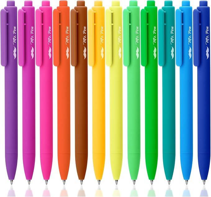 Mr. Pen- Retractable Gel Pens, 12 Pack, Bright Color Ink, Fine Point 0.7mm | Fast Dry, Smooth Writing, Cute Pens for Drawing, Writing Planner and School Supplies