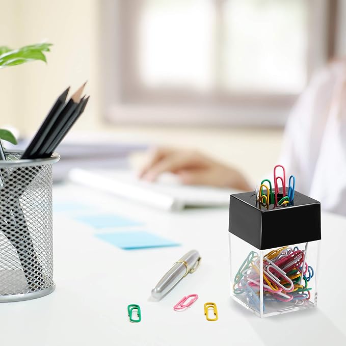 Outus 4 Pieces Magnetic Paper Clip Dispenser Holder for Desk,Black | Magnetic Paperclip Holder Dispenser Desktop Organizer for Clips Pins Office School Desk Storage
