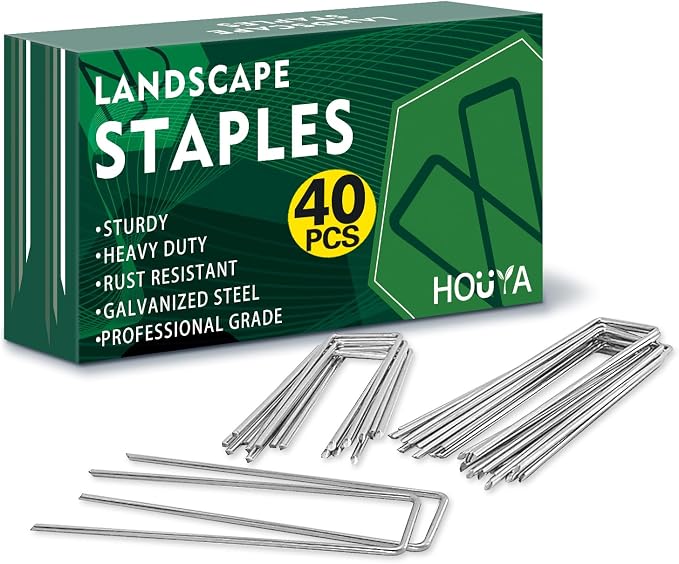 40 Pack Landscape Staples 6 Inch 11 Gauge Garden Stakes Galvanized Garden Staples Pins Anti-Rust Ground Stakes for Landscape Fabric, Weed Barrier, Irrigation Tubing (6"x 1")