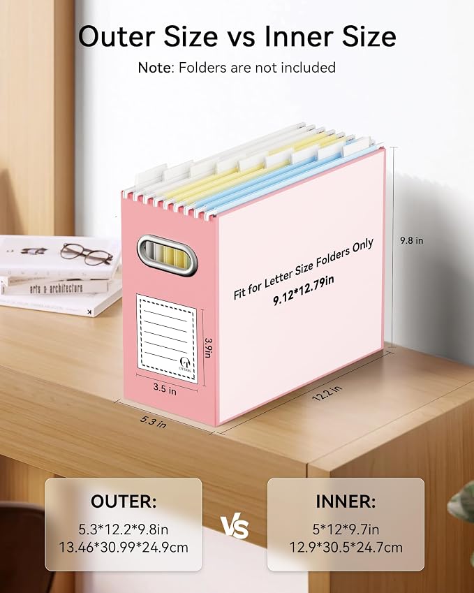 Portable Collapsible Cardboard File Box with Handle for Letter-Size | 4-Pack. Stainless Steel Handle. Label Stickers Included. Fits Letter Folders (Not Included). Home, Office, School, Dorm, Tax.