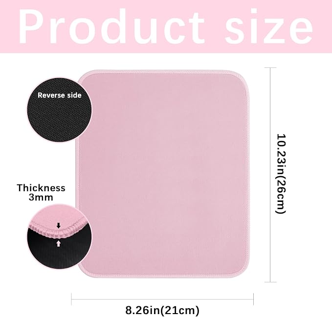 2 PCS Pink Mouse pad Bulk with Stitched Edge,10.2x8.3inches 3mm Thickness Premium Textured Non-Slip Rubber Base Washable for Office and Home Use
