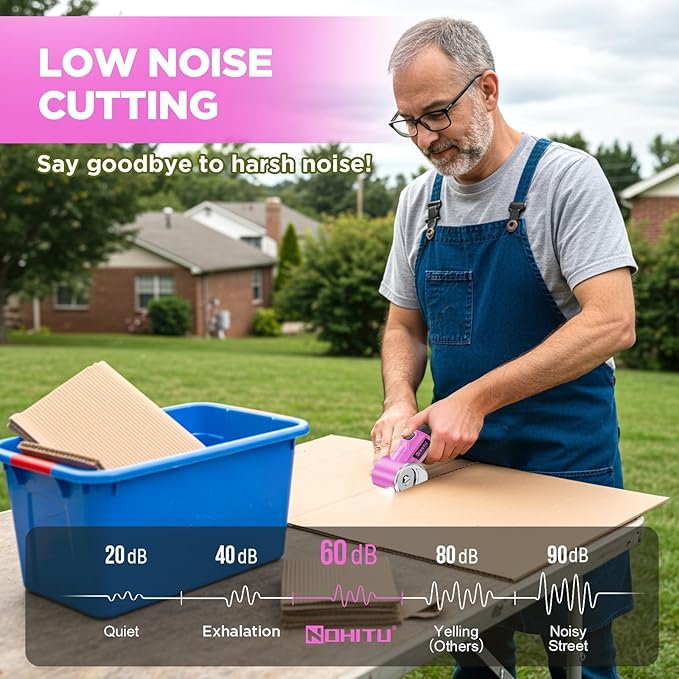 Cardboard Cutter: 4V Rechargeable Rotary Electric Box Cutter, 3000mAh Battery, with LED Light & Safety Lock, 2 Blades, Cordless Electric Scissorsfor Fabric Carpet Carton Plastic Leather Cloth (Pink)