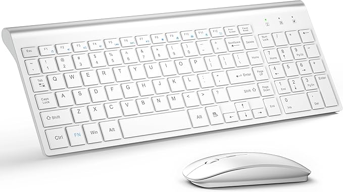 Wireless Keyboard and Mouse Ultra Slim Combo, TopMate - Matte White | 2.4G Silent Compact 2400DPI Mouse and Scissor Switch Keyboard Set with Cover, Batteries Included, for PC/Laptop/Windows/Mac