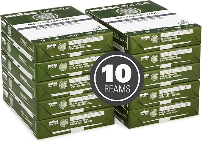 Boise Paper X-9 Multi-Use 3-Hole Punch Copy Paper – 10 Ream (5,000 Sheets) | 8.5" x 11" Letter | 92 Bright White - 20 lb. | OX-9001P-CTN