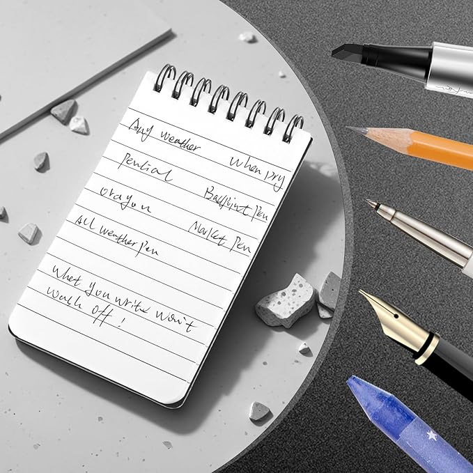 4 Pack Weatherproof Pocket Notebook, 5" x 3" Top-Spiral Weatherproof All Weather Notepad for Office School Police Outdoor Recording Steno Note Pads