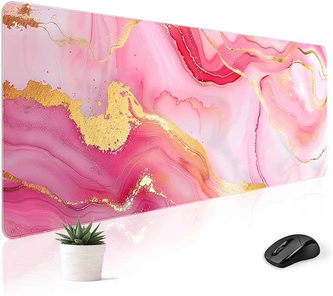 Mousepad Desk Mat Gaming Large Keyboard Cute Office Desktop Computer Laptop Marble XXL Long Giant Big Kawaii Aesthetic Girly Pretty Design Women Girl Gamer Oversized Wide 30x12'' Mousepad