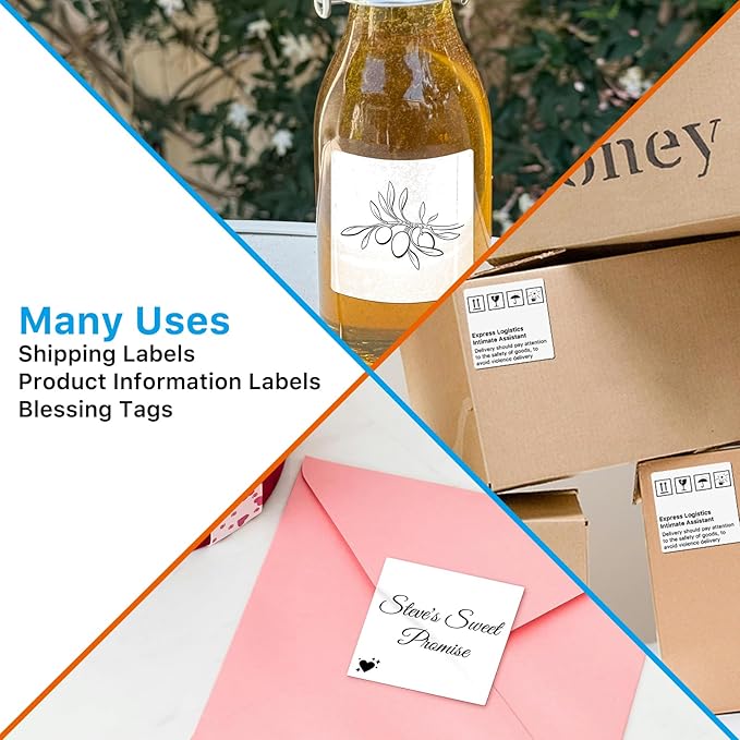 Square Thermal Label Stickers, 2"x2" (50.8mm x 50.8mm) Compatible with Multiple Thermal Printers Self-Adhesive Square Direct Strong Adhesive Thermal Labels, White, 500 Sheets/Roll