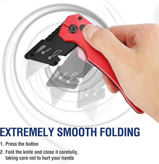 WORKPRO Folding Utility Knife, Heavy Duty Metal, Quick Open Botton Lock Box Cutter, Quick Change Blade Razor Knife, 1PC with 10 Extra SK5 Blades