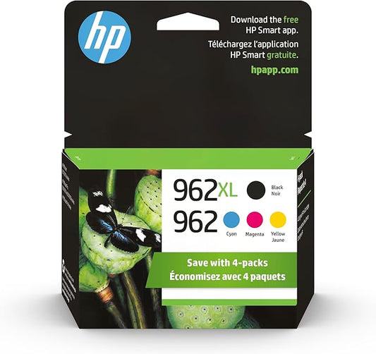 HP Original 962 Cyan, Magenta, Yellow / 962XL Black Ink Cartridges (4-Pack) | Works OfficeJet 9010 Series, OfficeJet Pro 9010, 9020 Series | Eligible for Instant Ink | 3JB34AN