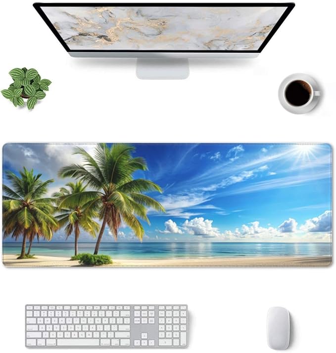 Beach Mouse Pad XL Large Mousepad Non Slip Rubber Base Desk Mat for Laptop Computer Gaming 31.5" X 12"
