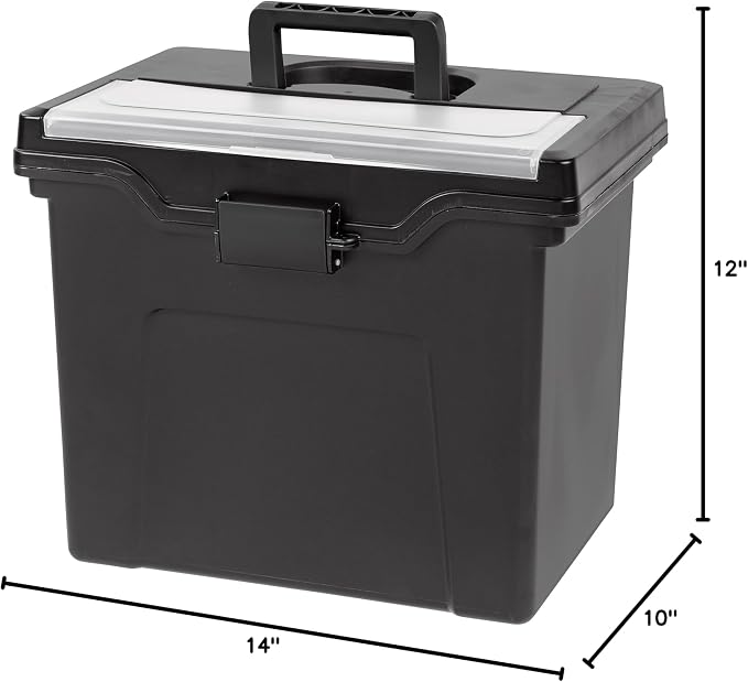 IRIS USA File Box Organizer with Lid, Letter File, Portable Handle, Black | Carry letter size files, documents and paperwork with a portable handle and secure lid for organized storage on the go