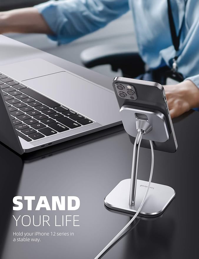 Lamicall Phone Stand for Apple 15W MagSafe Charger - [Charger Not Included] 360 Rotation Adjustable Aluminum Charging Holder Dock for Desk, Compatible with iPhone 17 16 15 14 Air, Pro, Pro Max, Plus