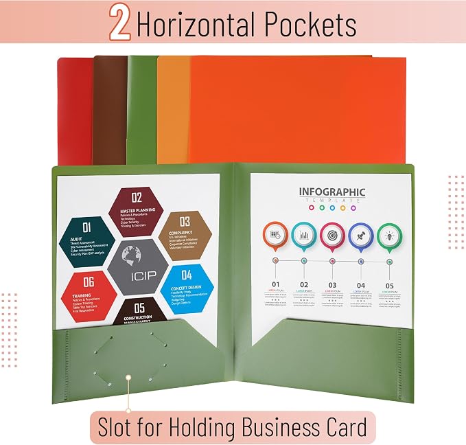Mr. Pen- Plastic Folders with Pockets, 5 pcs | Aesthetic File Folder with Business Card Slot, 2-Pocket Folder, Back to School, Office, Filing Supplies