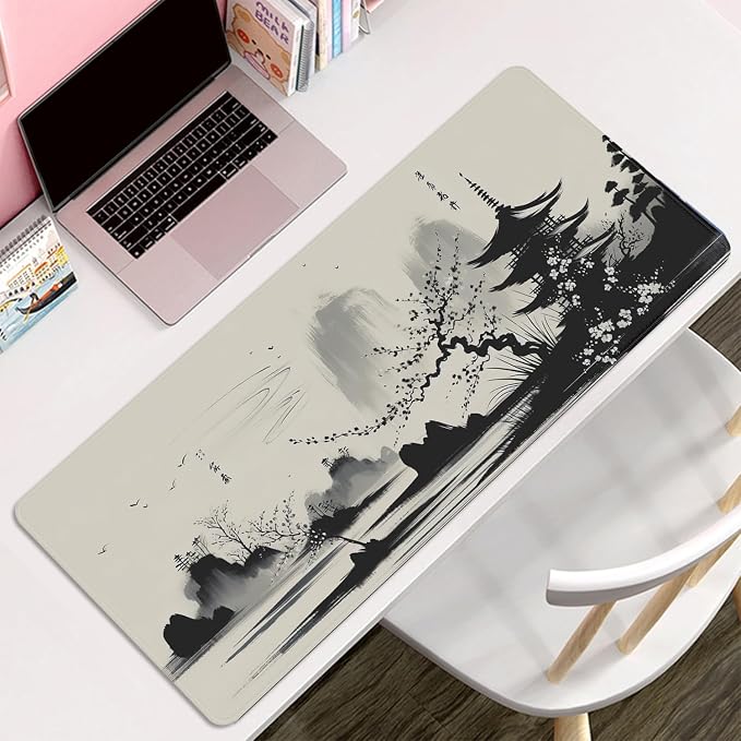 Long Mouse Pad Desk Mats Big Mouse Pad Japanese Computer Pad | Stitched Edges Rubber Non-slip Office Study Gaming Keyboard Laptop PC Large XL Extended
