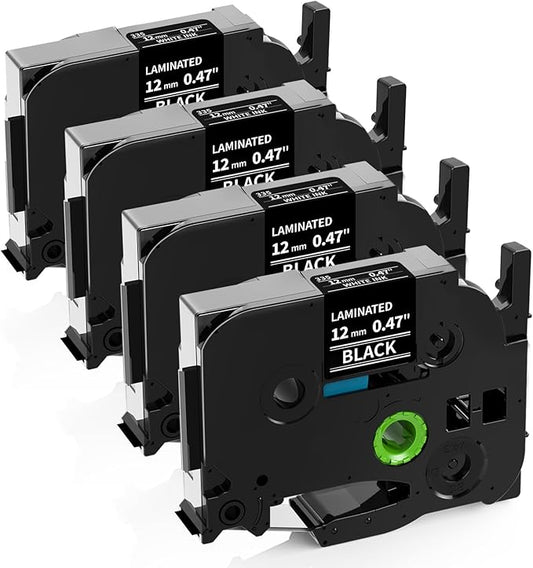 Labelife Label Maker Tape Black Replacement for Brother TZe-335 TZe335 P Touch Label Tape White on Black TZe TZ 12mm 0.47 Laminated for Brother PT-D210 PT-D220 PT-H110 PT-D400 PT-D600, 4-Pack