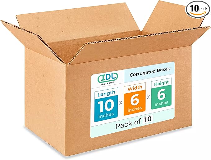 Medium Moving & Shipping Boxes 10x6x6 inches (10-Pack) - Extra Strength 200 lb vs Regular - USA-Made Corrugated Packing Boxes for Delivery - Durable Cardboard Medium Shipping Box by IDL Packaging