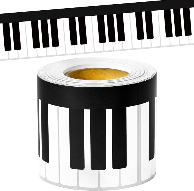 BeYumi Piano Keyboard Border Trim - 65ft Back to School Music Piano Keyboard Straight Rolled Border Trim Black White Music Keys Bulletin Board Borders School Classroom Office Chalkboard Party Decor