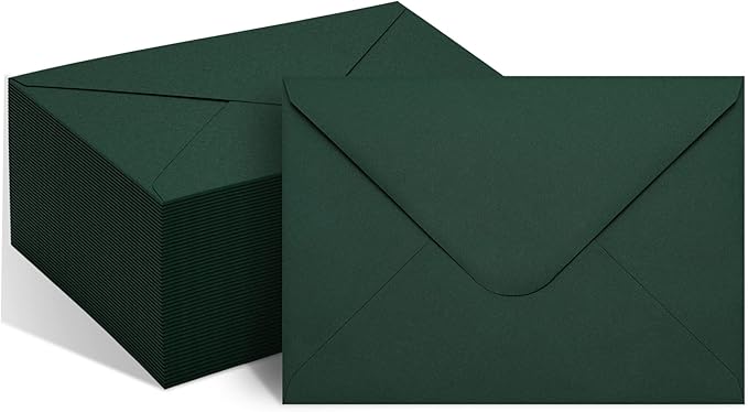 50 Packs of A7 Envelopes for Invitation, Green 5x7 Envelopes with V Flap, Great for Graduation, Invitation, Baby Shower, Wedding and RSVP Cards (Green)