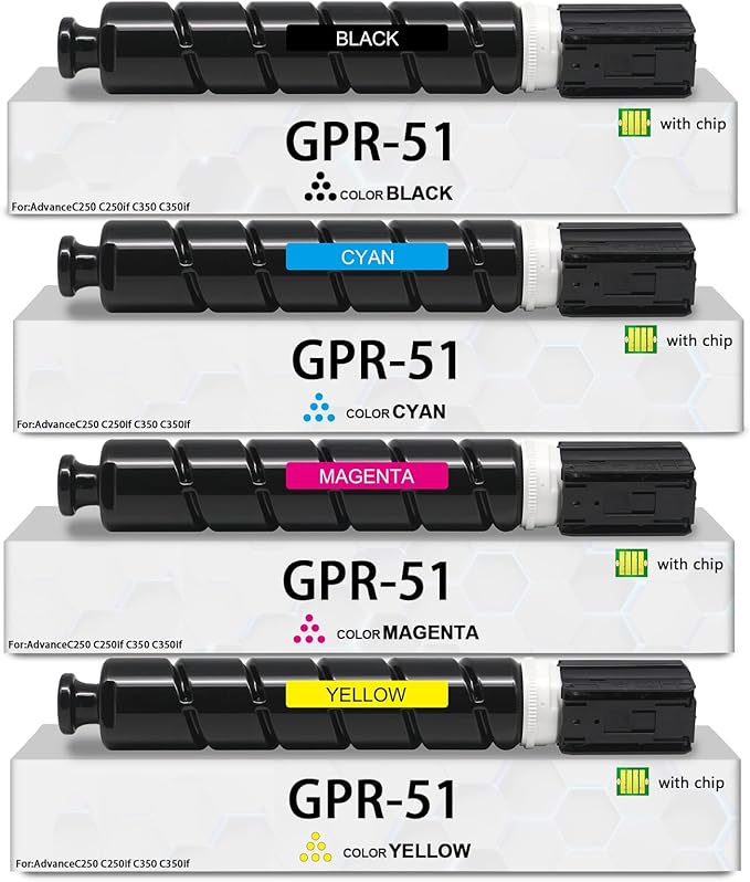 GPR 51 Toner Cartridge with Chip Compatible with Canon GPR-51Toner imageRUNNER Advance C250 C250IF C350 C350IF Printers (4 Packs,Black, Cyan, Magenta, Yellow)